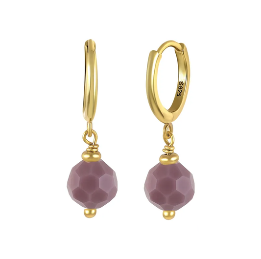 Trendy Summer Glass Ball Drop Earrings - Purple