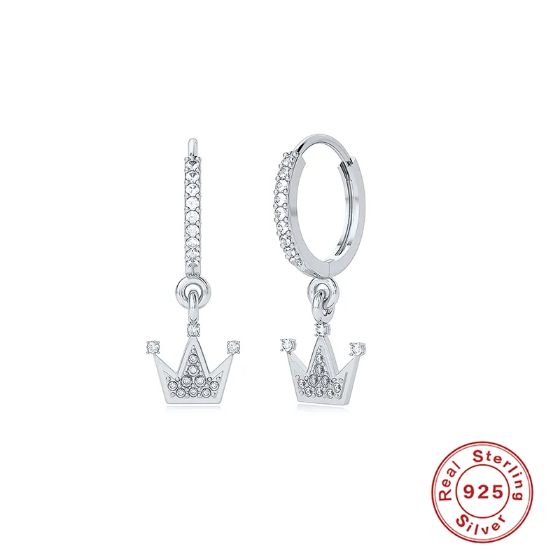 Trendy Diamond Crown Pendant Earrings with Stones (Silver)