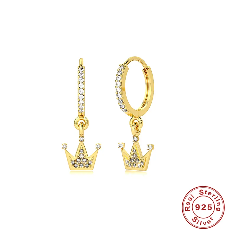 Trendy Diamond Crown Pendant Earrings with Stones (Gold)