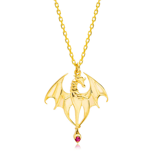 Trendy Dragon Ruby Stone Sterling Silver Necklace