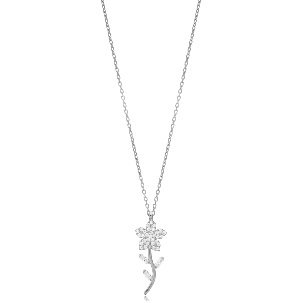 Shiny Flower Charm Necklace (Silver)