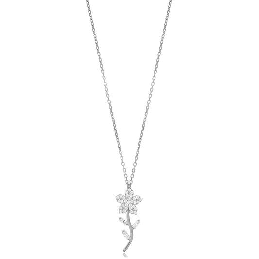 Shiny Flower Charm Necklace (Silver)