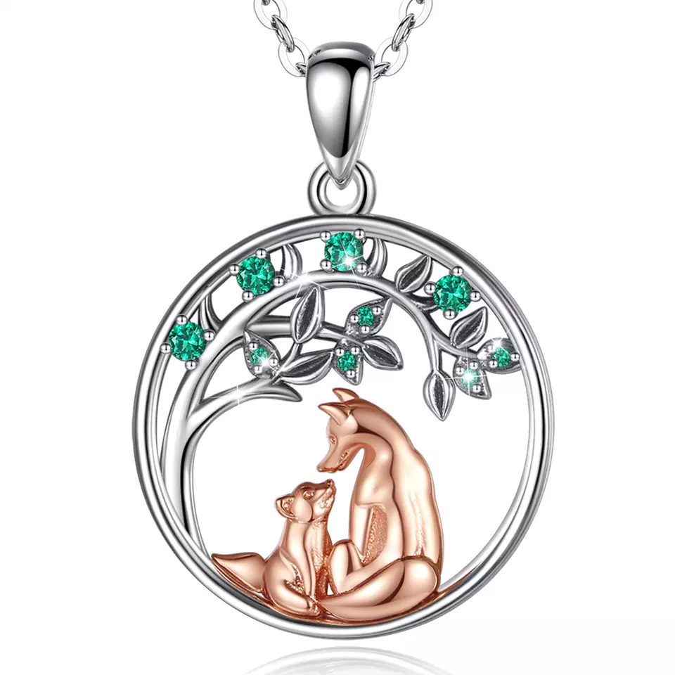 Elegant Fox and Baby Sterling Silver Necklace