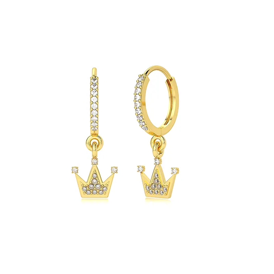 Trendy Diamond Crown Pendant Earrings with Stones (Gold)