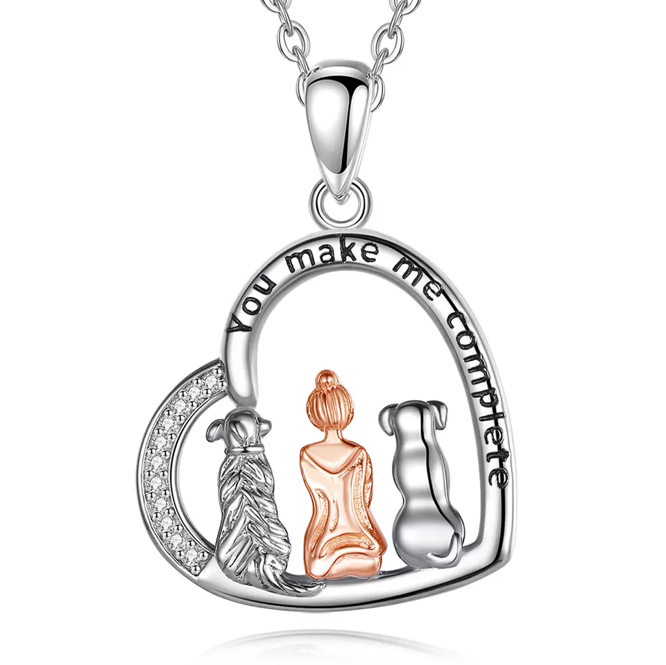 You Make Me Complete Two Dogs Sterling Silver Necklace