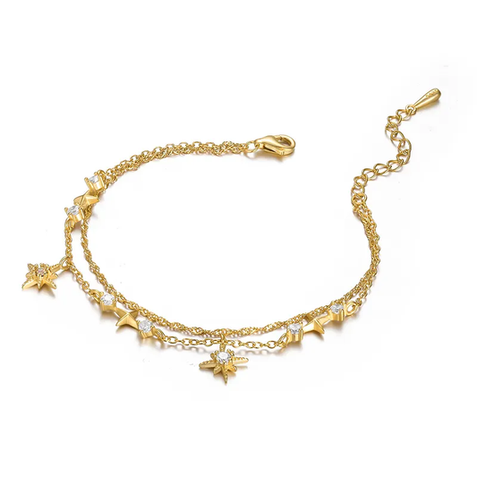 Gold Double Layered Star Moon Bracelet