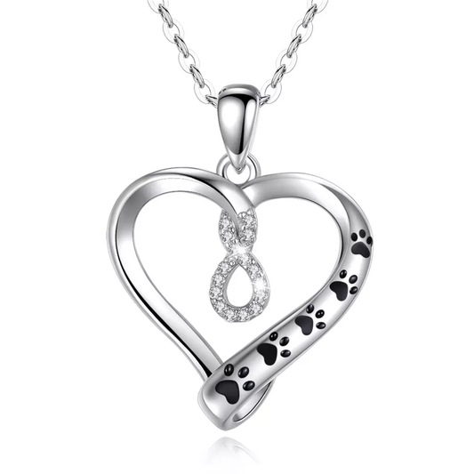 I Will Love You Infinitely Sterling Silver Necklace with Paw Marks