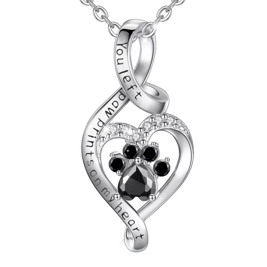 You Left Paw Prints on My Heart Sterling Silver Necklace