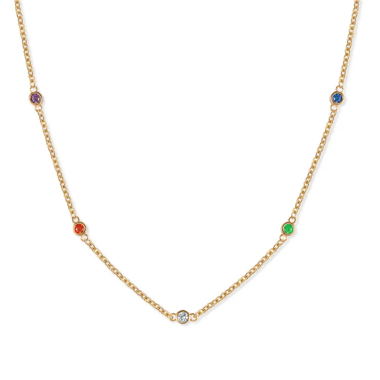 Classic Clavicle 5 Stones Sterling Silver Necklace (Gold)