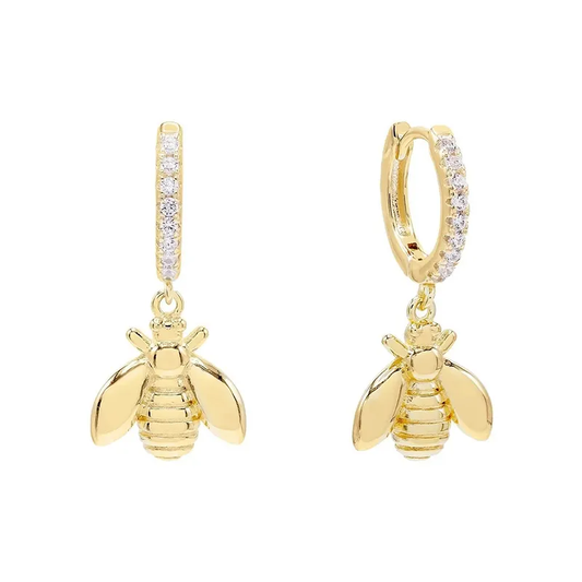 Elegant Bee Charm Hoops with Delicate Stones