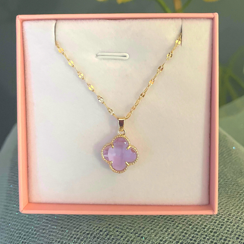 Four Leaf Clover Crystal Necklace 18k Gold Plated Lavender