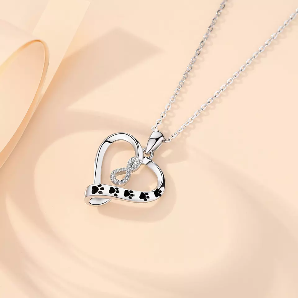 I Will Love You Infinitely Sterling Silver Necklace with Paw Marks