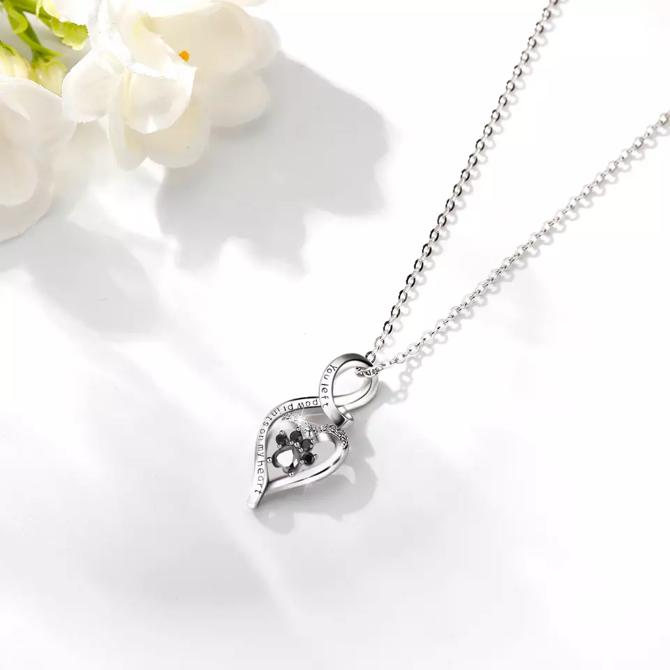 You Left Paw Prints on My Heart Sterling Silver Necklace