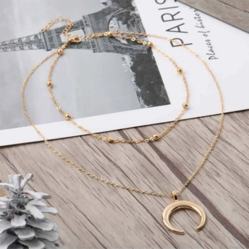 Trendy Double Layer Moon Necklace