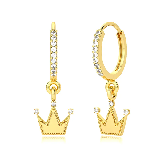 Delicate Diamond Crown Pendant Earrings (Gold)