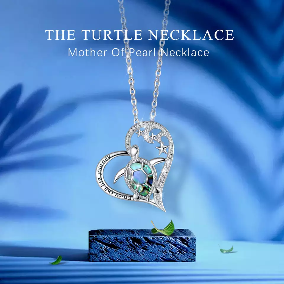 Love Turtle Mother of Pearl Sterling Silver Necklace