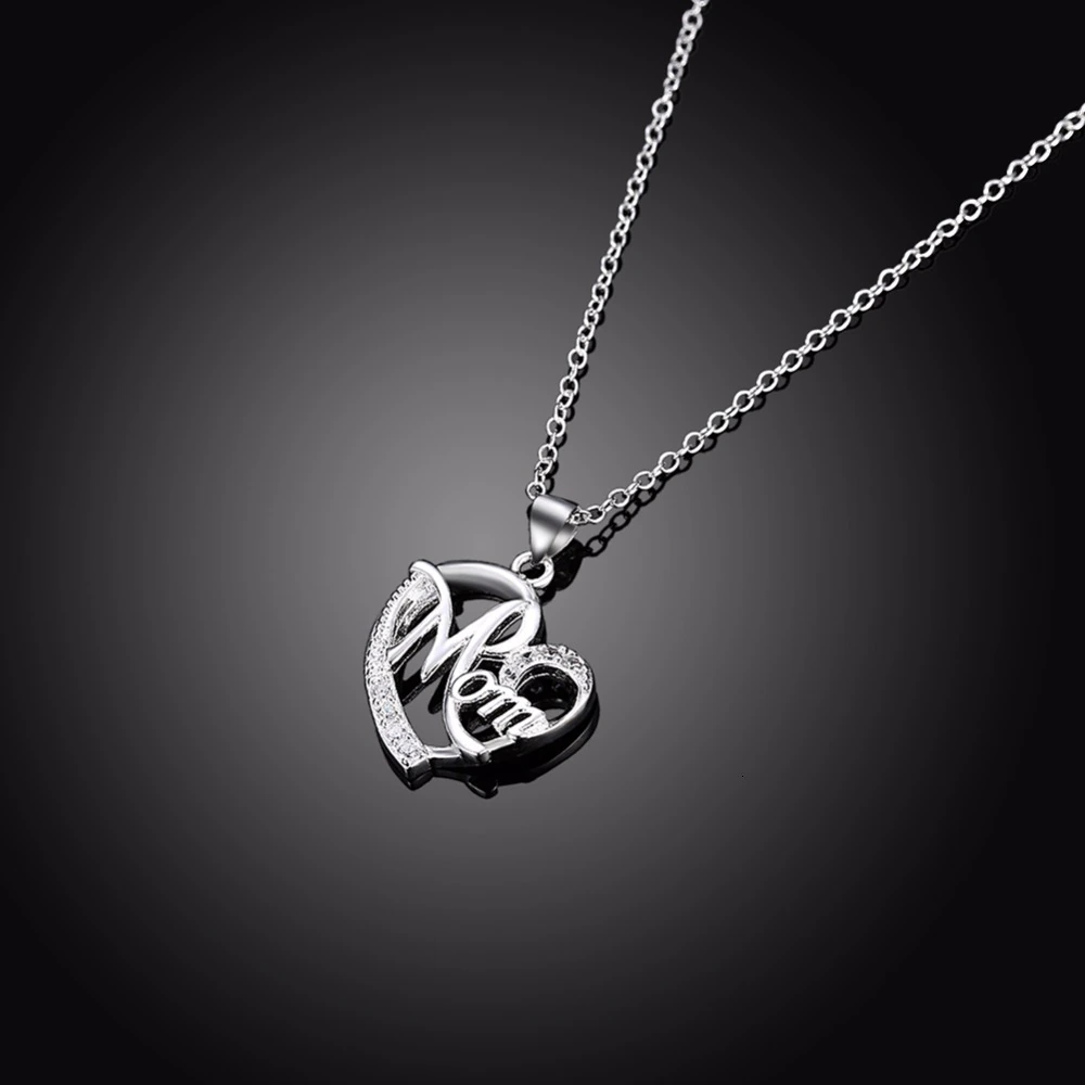 Mom Heart Sterling Silver Necklace