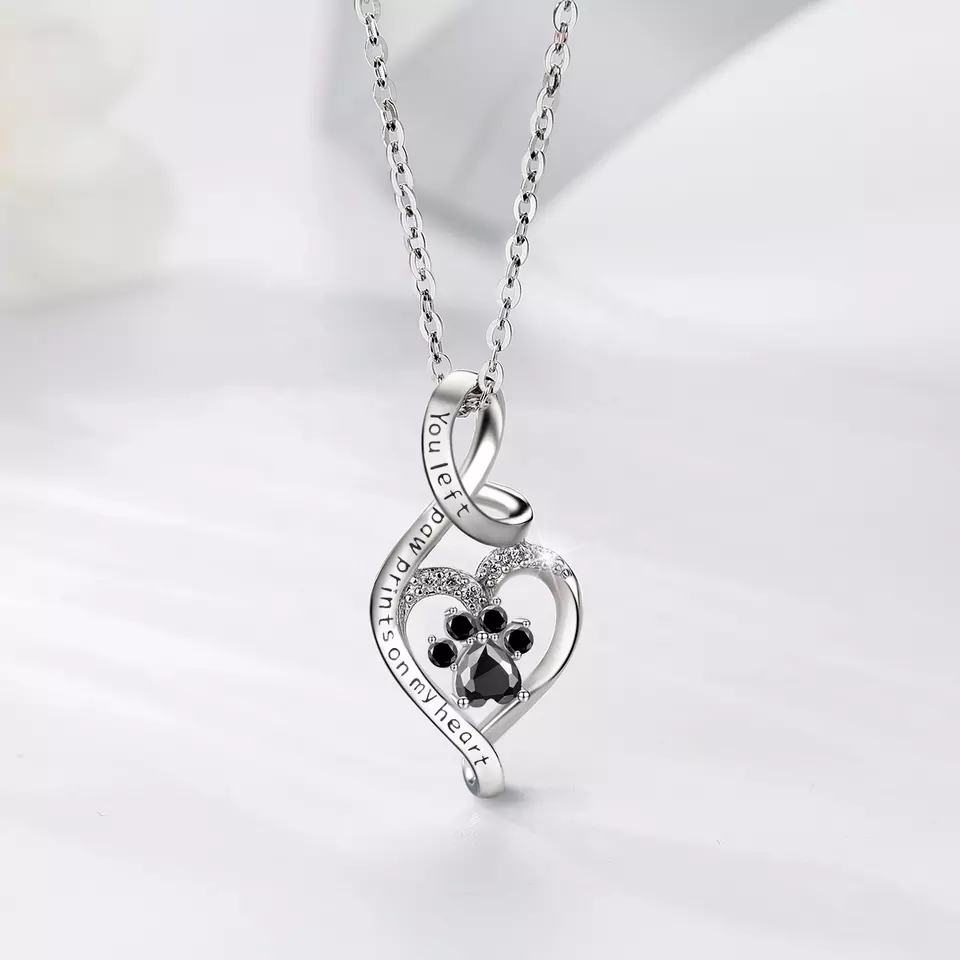 You Left Paw Prints on My Heart Sterling Silver Necklace