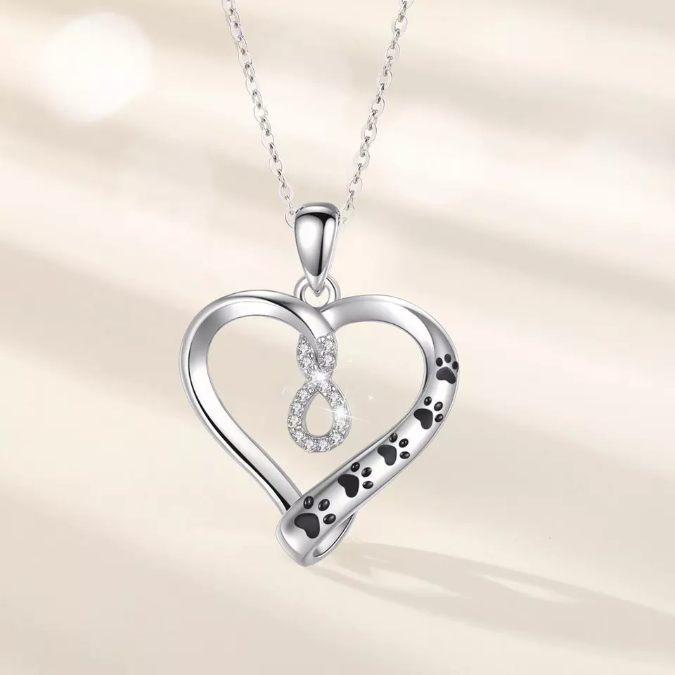 I Will Love You Infinitely Sterling Silver Necklace with Paw Marks