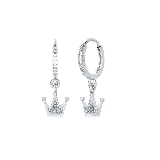 Trendy Diamond Crown Pendant Earrings with Stones (Silver)