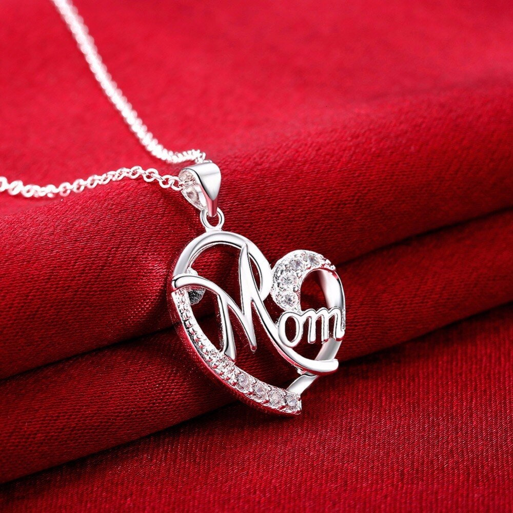 Mom Heart Sterling Silver Necklace