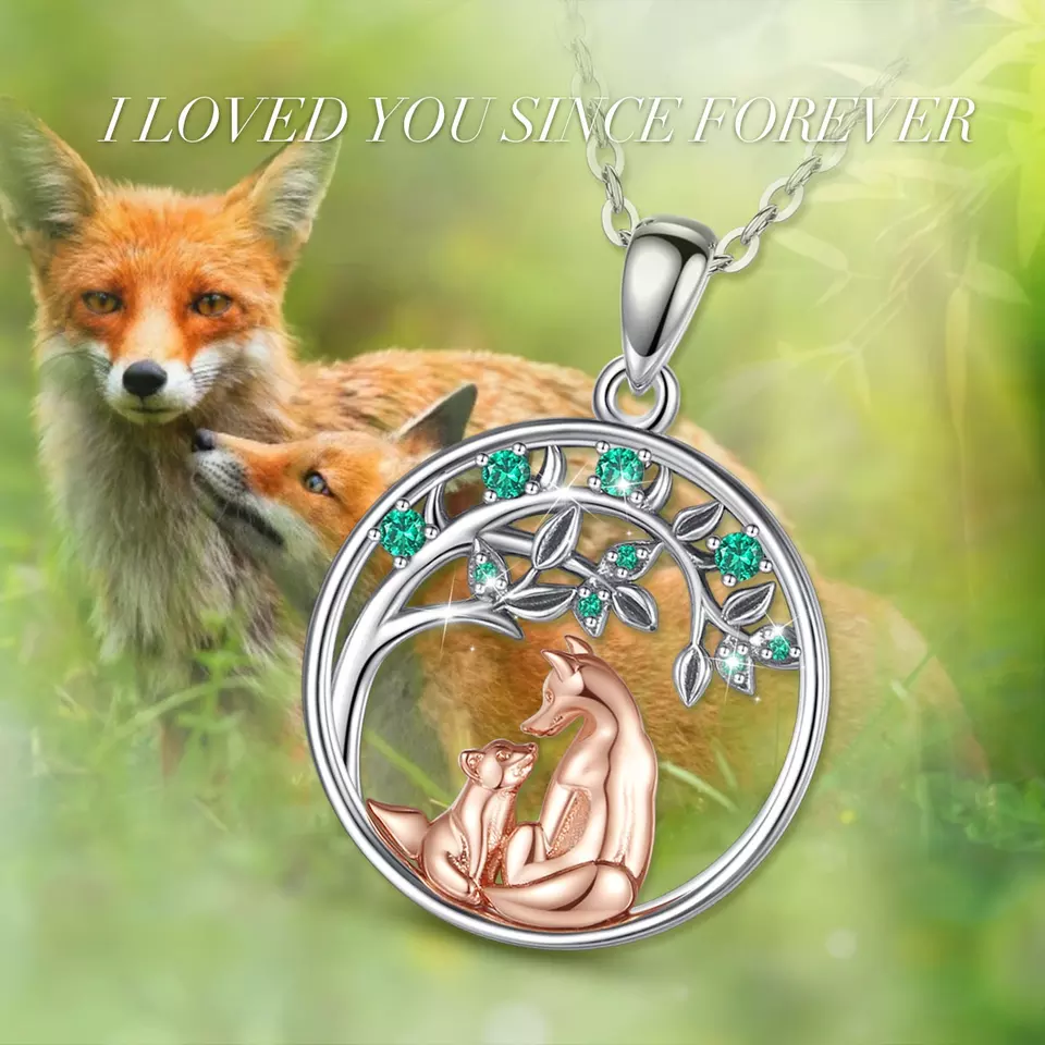 Elegant Fox and Baby Sterling Silver Necklace