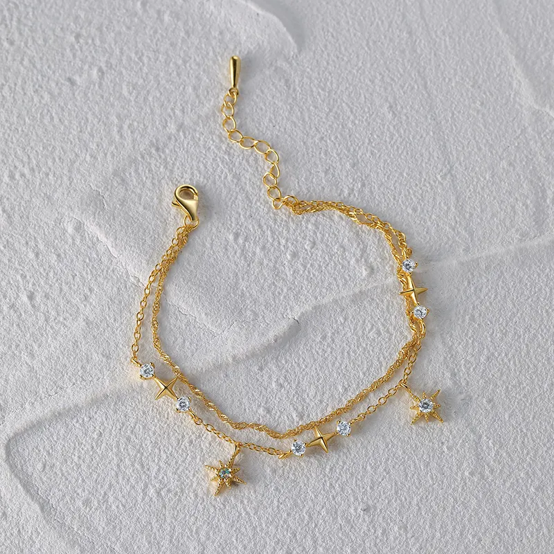 Gold Double Layered Star Moon Bracelet