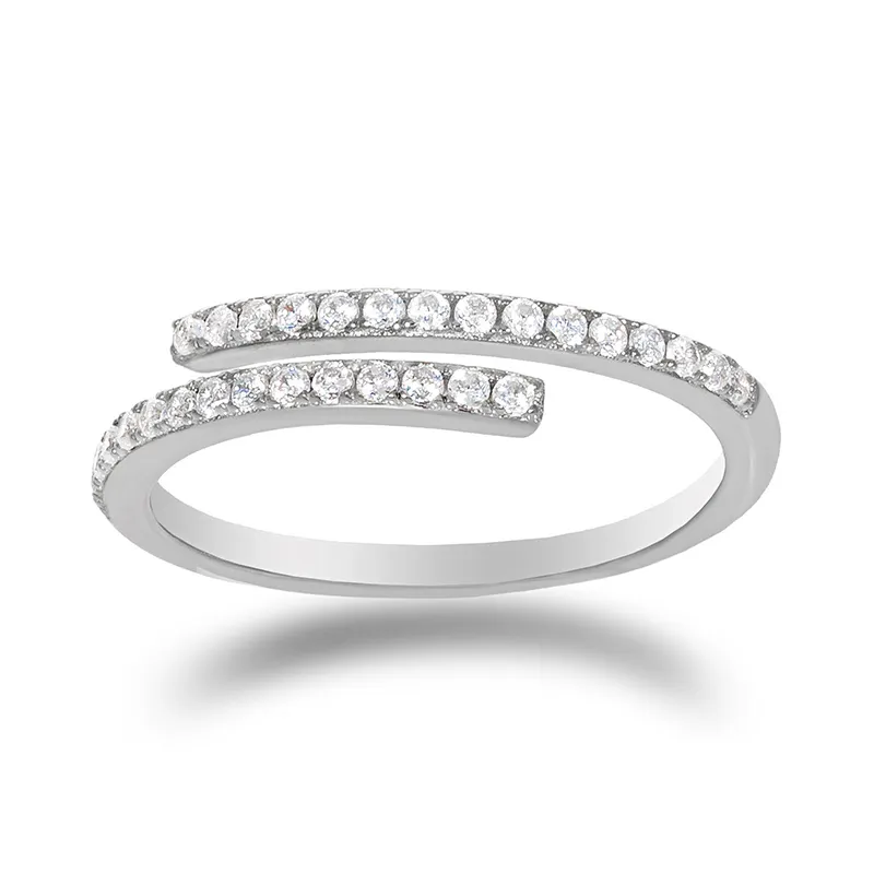 Simple Round Open Ring With Delicate Stones (Silver)