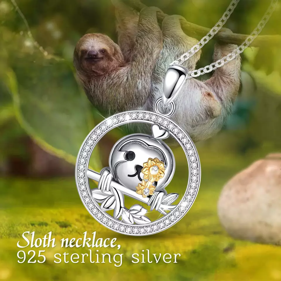 Cute Sloth Sterling Silver Necklace