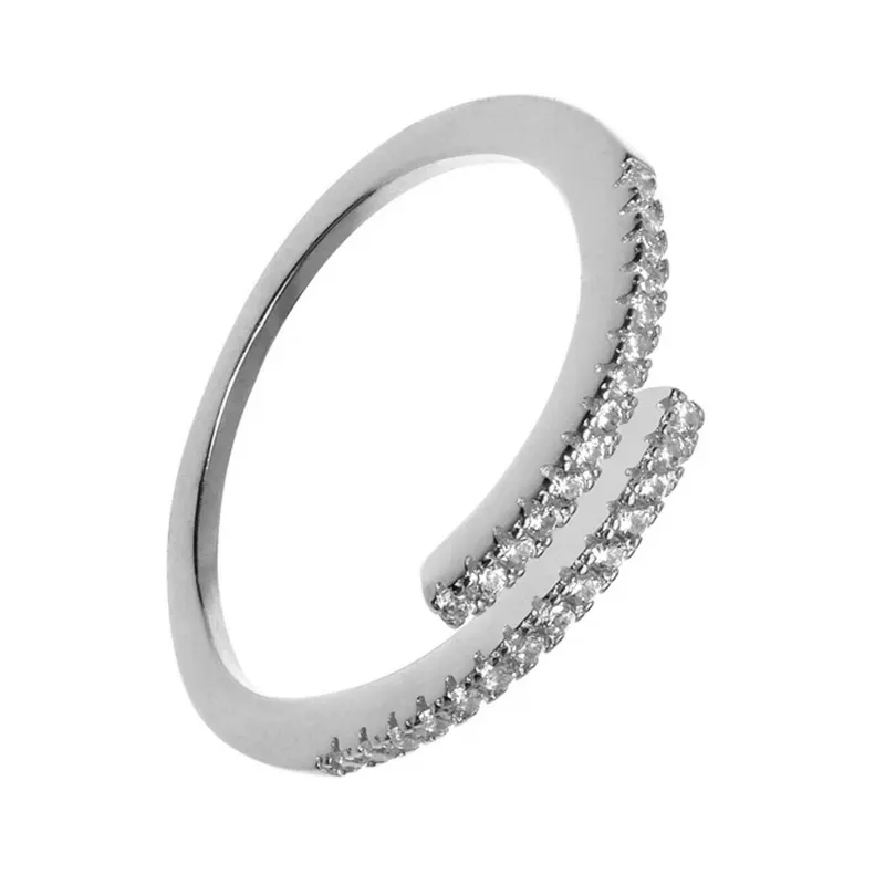 Simple Round Open Ring With Delicate Stones (Silver)