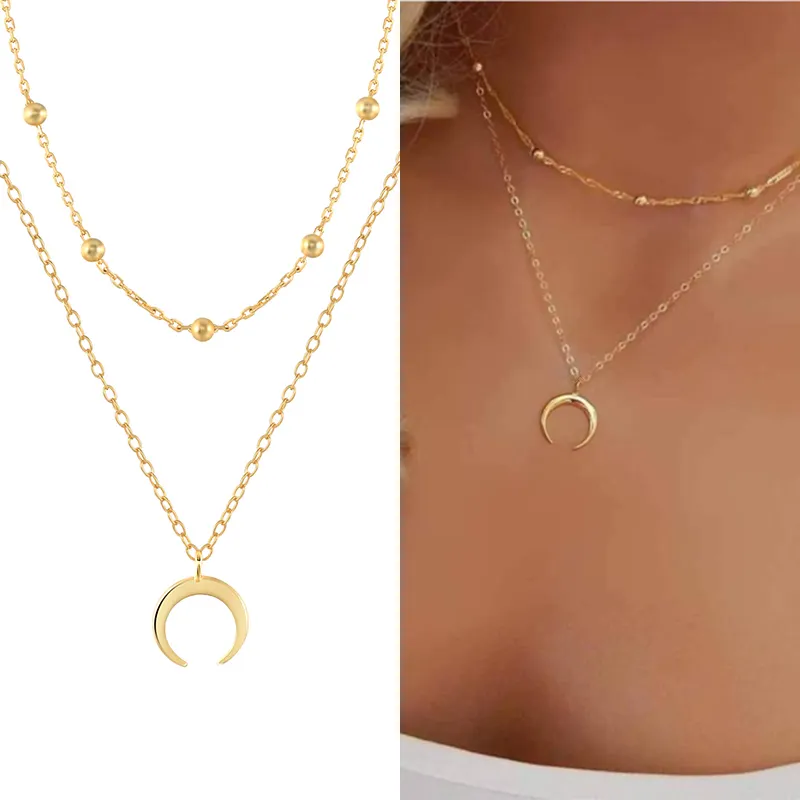 Trendy Double Layer Moon Necklace