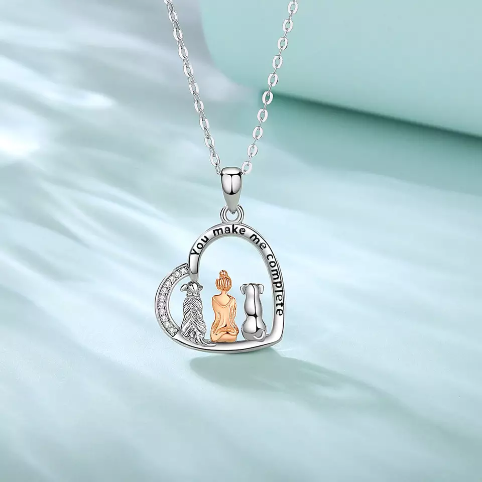 You Make Me Complete Two Dogs Sterling Silver Necklace