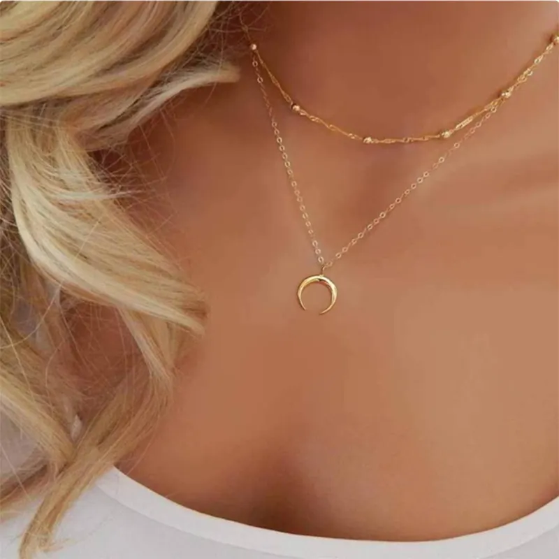 Trendy Double Layer Moon Necklace