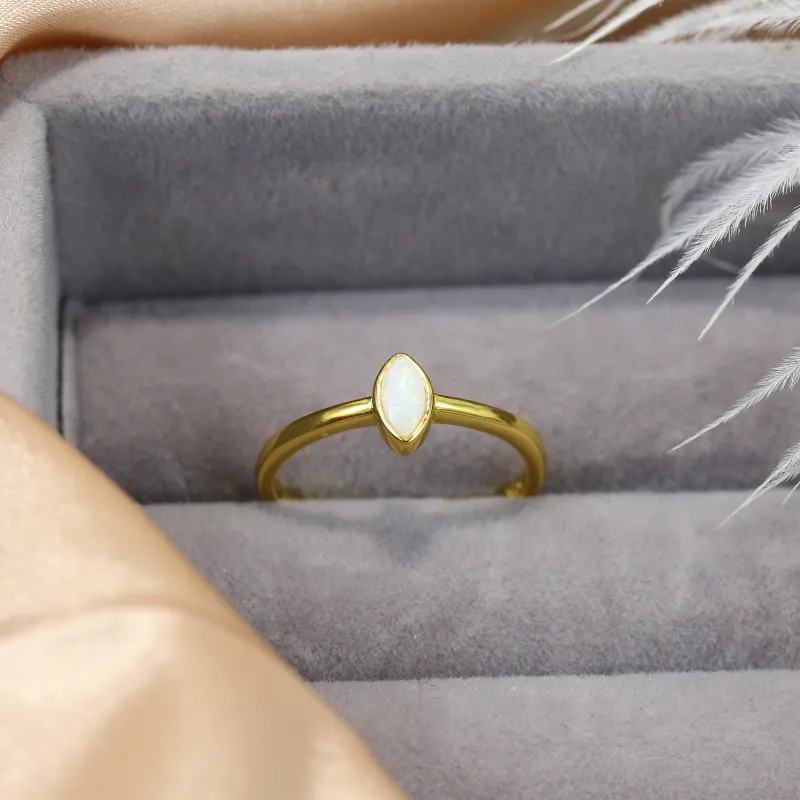 Oblong Opal Gemstone  Ring