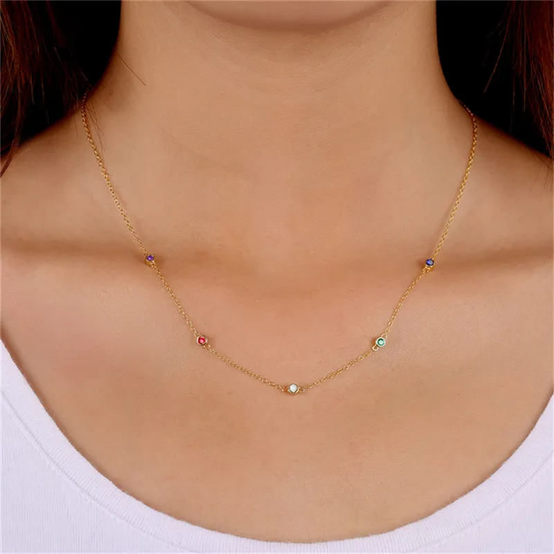 Classic Clavicle 5 Stones Sterling Silver Necklace (Gold)