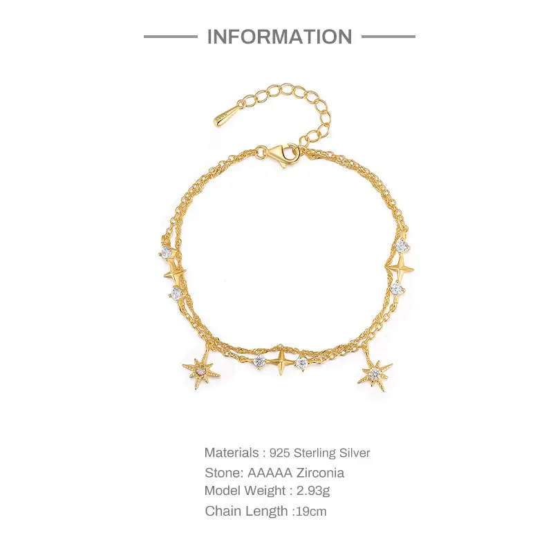 Gold Double Layered Star Moon Bracelet