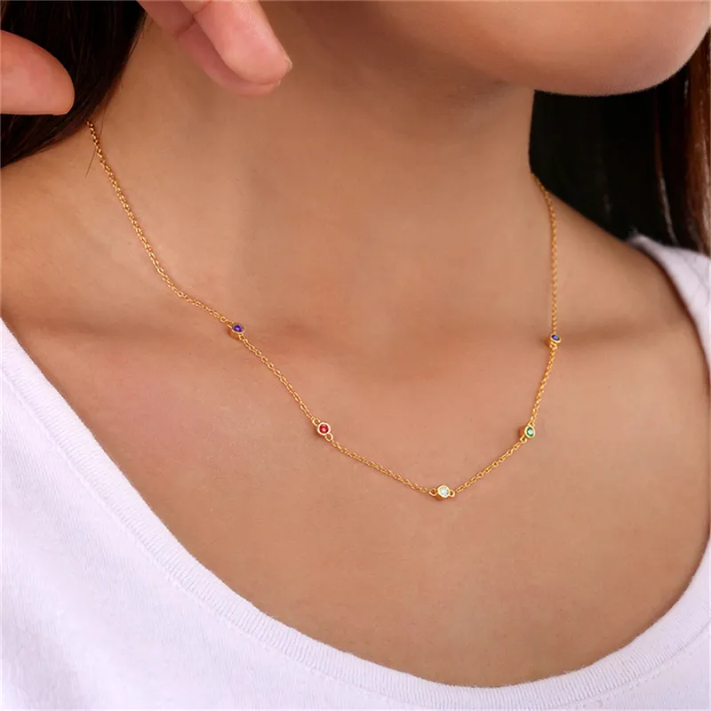 Classic Clavicle 5 Stones Sterling Silver Necklace (Gold)