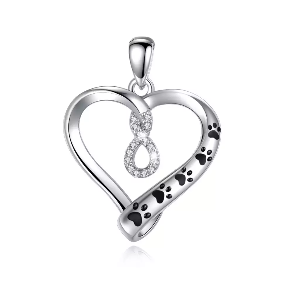 I Will Love You Infinitely Sterling Silver Necklace with Paw Marks