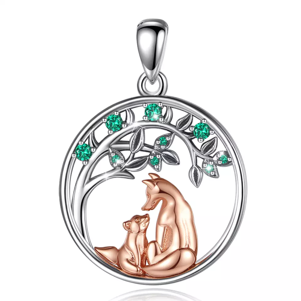 Elegant Fox and Baby Sterling Silver Necklace