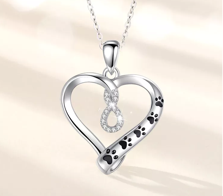 I Will Love You Infinitely Sterling Silver Necklace with Paw Marks