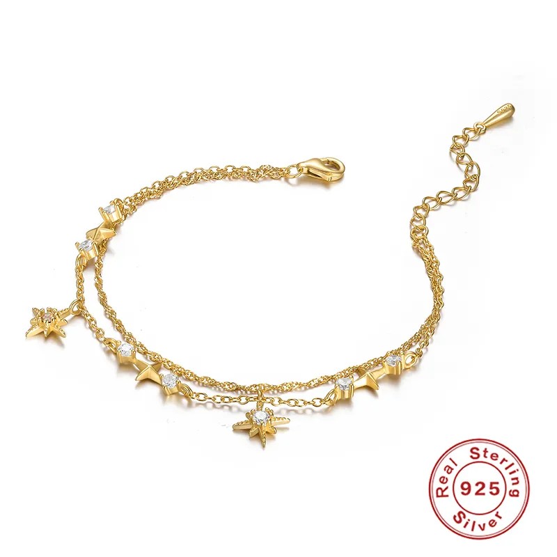 Gold Double Layered Star Moon Bracelet