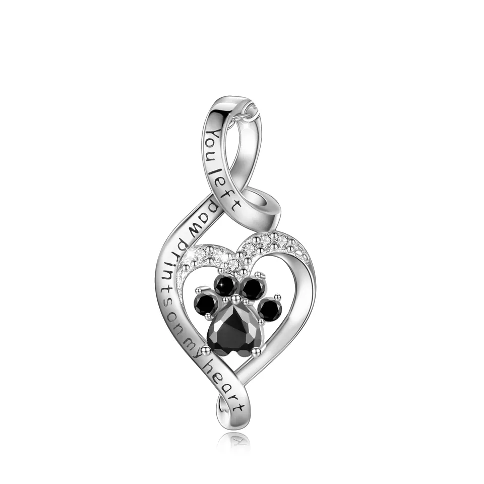 You Left Paw Prints on My Heart Sterling Silver Necklace