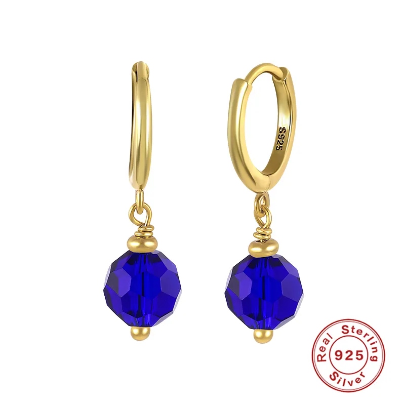 Trendy Summer Glass Ball Drop Earrings - Dark Blue