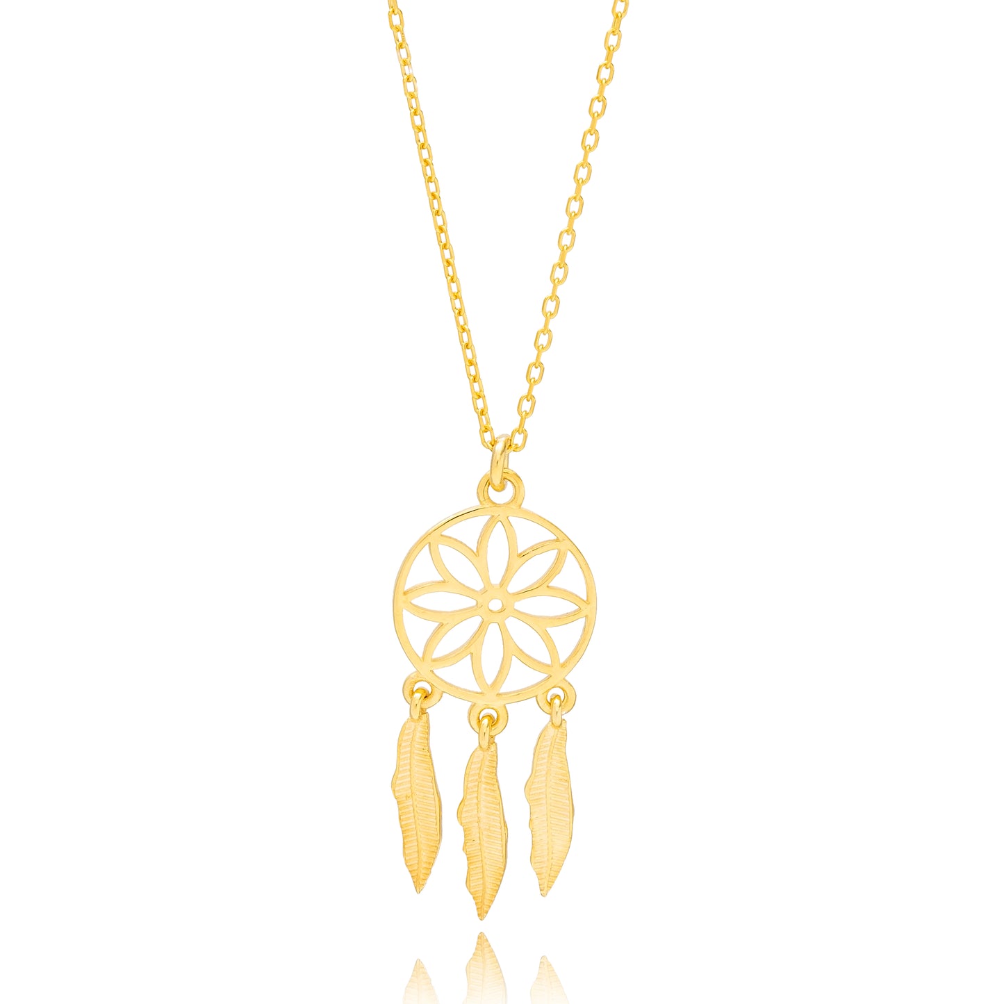 Dream Catcher Charm Pendant Necklace (Gold)