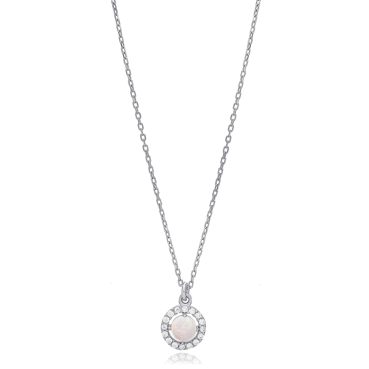 Minimalist White Opal Stone Charm Necklace (Silver)