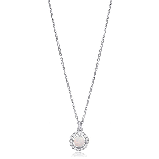 Minimalist White Opal Stone Charm Necklace (Silver)