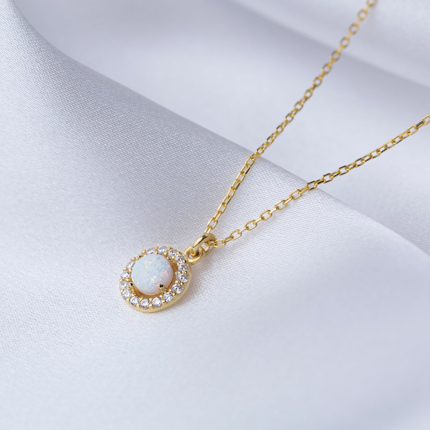 Minimalist White Opal Stone Charm Necklace