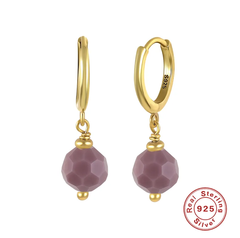 Trendy Summer Glass Ball Drop Earrings - Purple