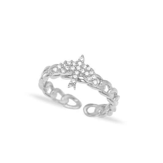 Swallow Bird Charm Chain Adjustable Ring (Silver)