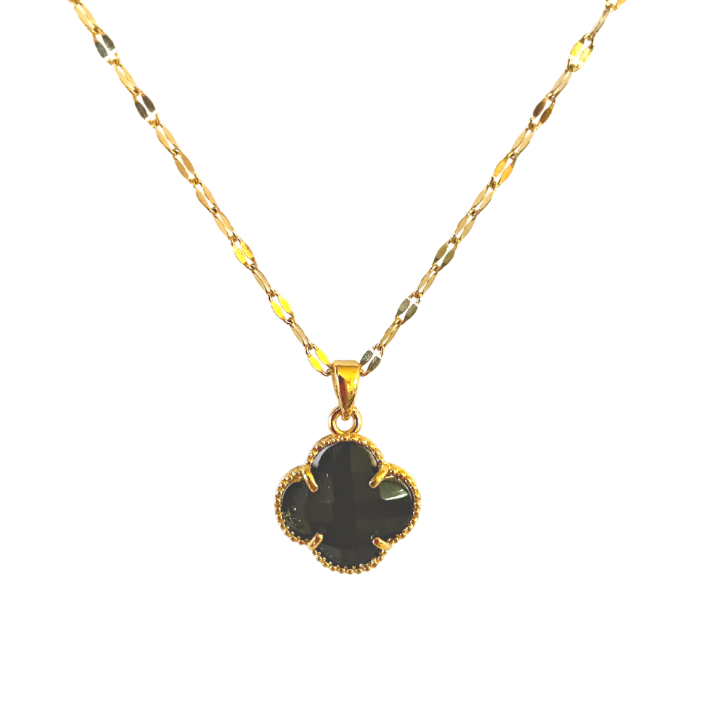 Four Leaf Clover Crystal Necklace 18k Gold Plated Black